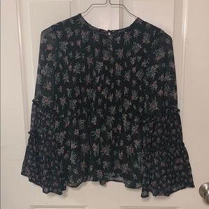 AE XS Black High Neck Floral Blouse